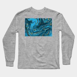 cyan and gold marble, blue sky marble and gold Long Sleeve T-Shirt